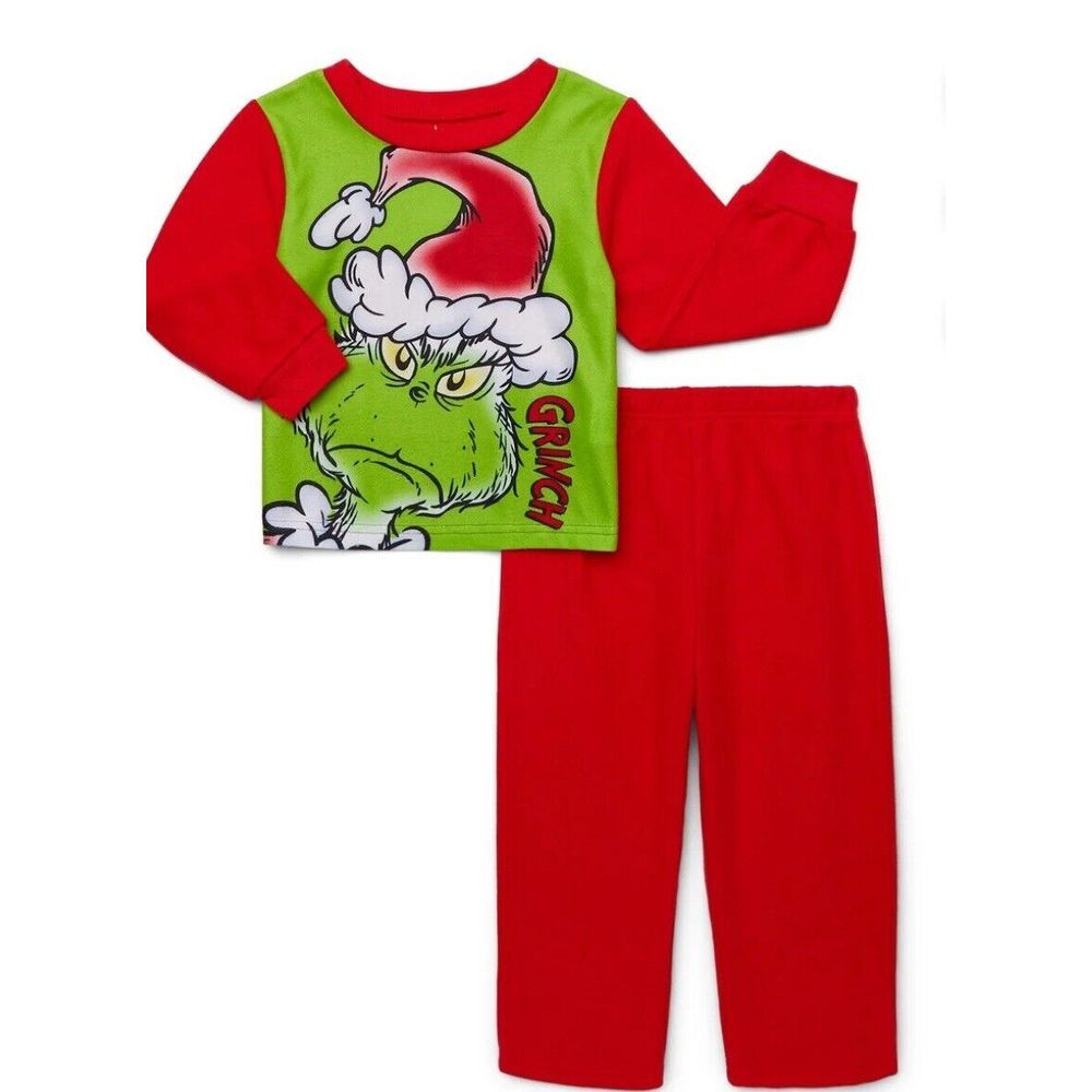 The Grinch Pajama Size 12M Flame Resistant‎ 2 Pc Fleece Pjs Long Sleeve/ Pants.